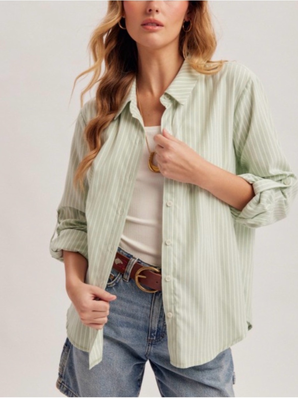 Hem & Thread Mint Green Striped Button-Up Shirt